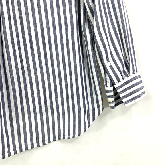 MADEWELL Striped Terrace Lace-Up Long Sleeve Top Blue White Size Small F26 - Picture 5 of 11
